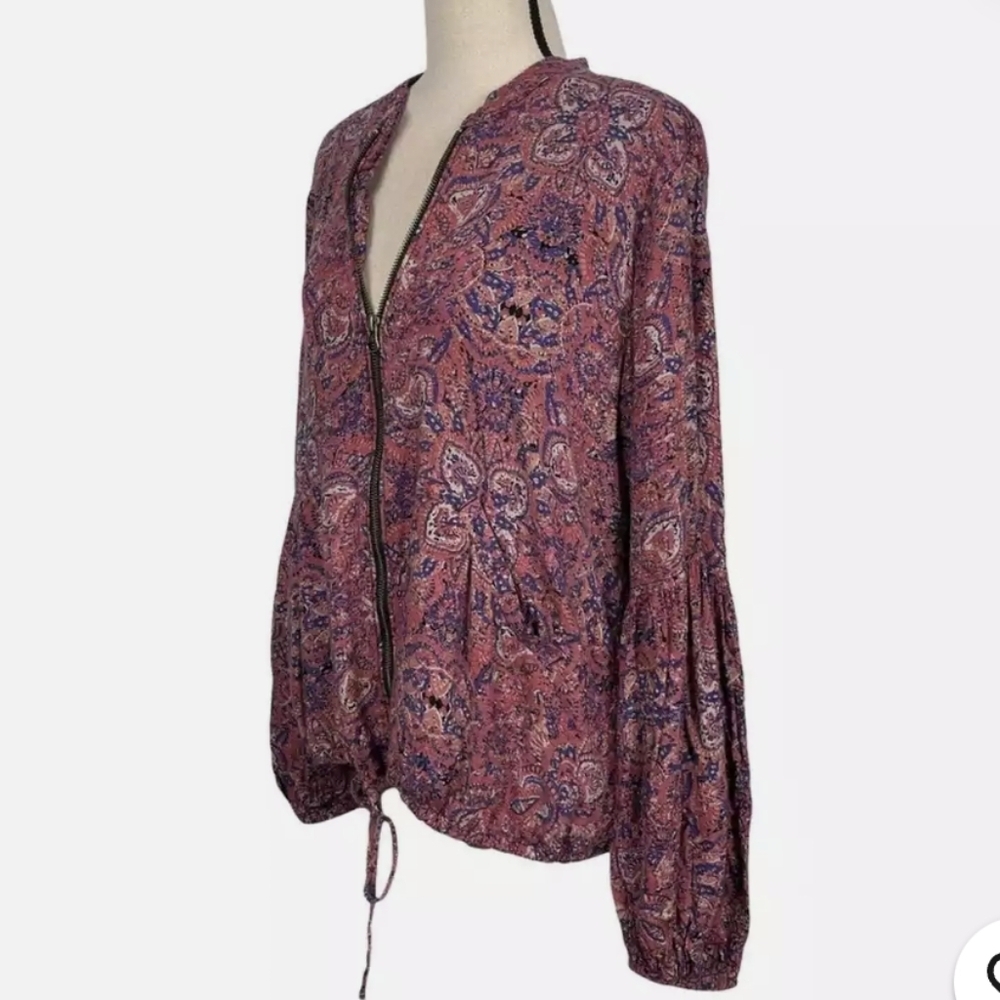 Free People NWOT Paisley Bell Sleeve Zip up the Front Casual Jacket sz MED​ - Picture 5 of 8